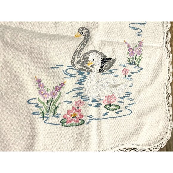 Swan Handmade Center Piece Mat with Hand Crocheted Edges - Picture 1 of 5